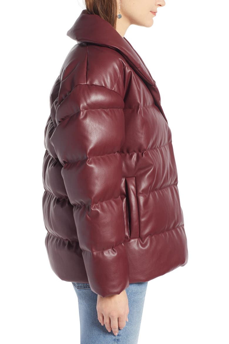 Faux Leather Puffer Coat (Nordstrom Exclusive), Alternate, color, RED TANNIN
