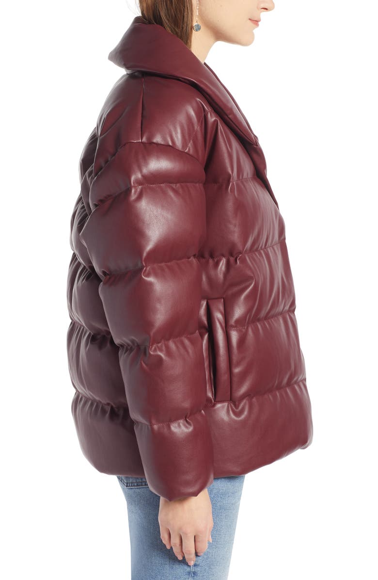 Something Navy Faux Leather Puffer Coat, Alternate, color, 