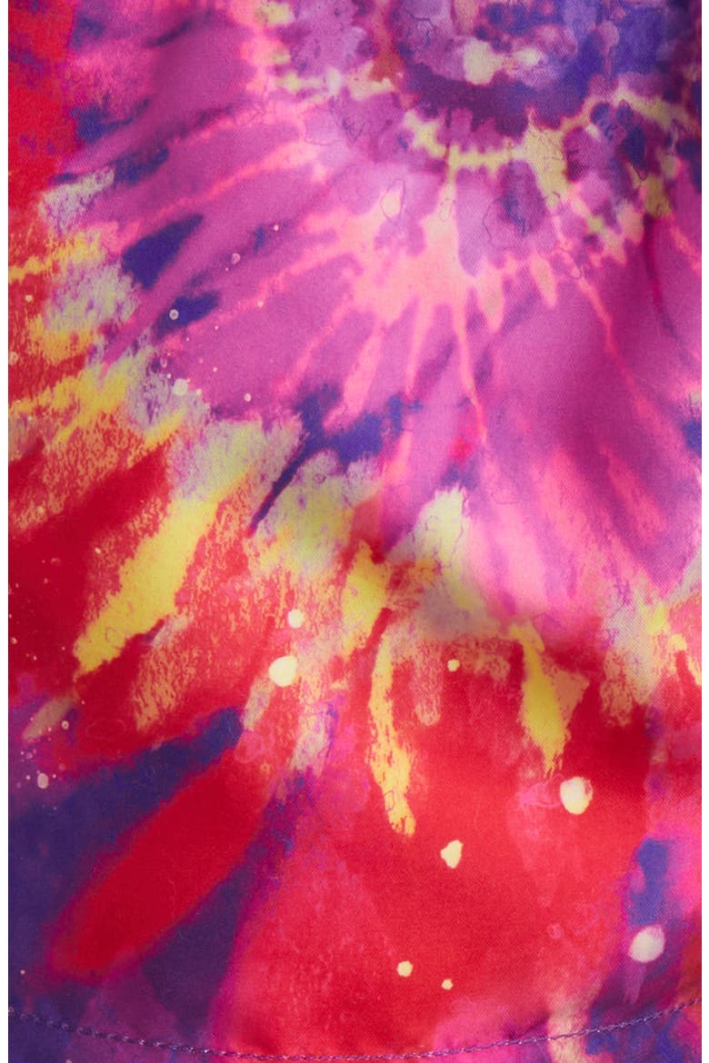 Bright Tie Dye Shortie Swim Trunks, Alternate, color, PURPLE MULTI