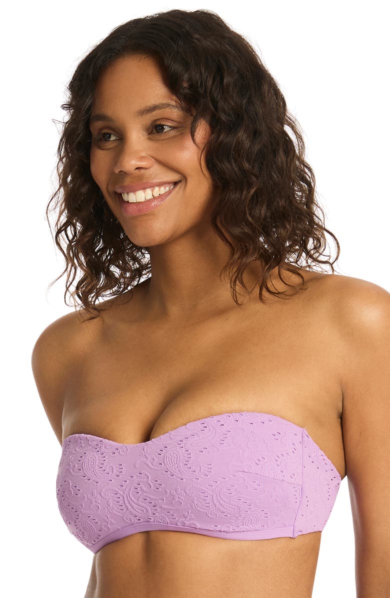 Sea Level Interlace Seamless Bandeau Bikini Top, Alternate, color, Lavender