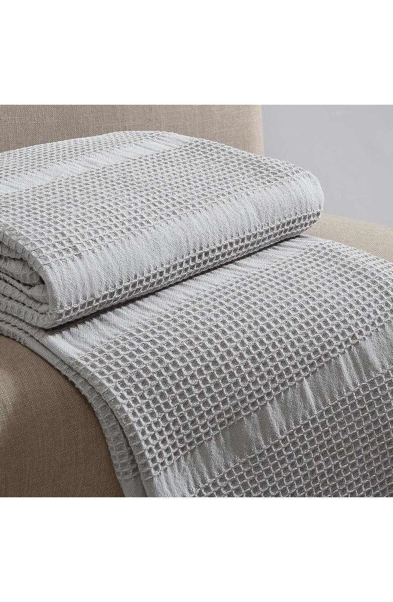 Calvin Klein Waffle Weave Stripe Cotton Blanket, Alternate, color, 