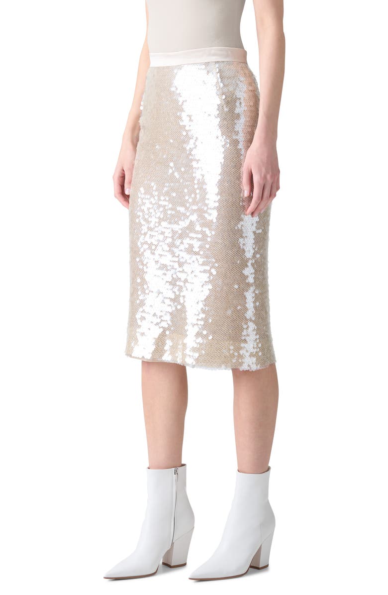 Akris Sequin Mesh Pencil Skirt, Alternate, color, Greige
