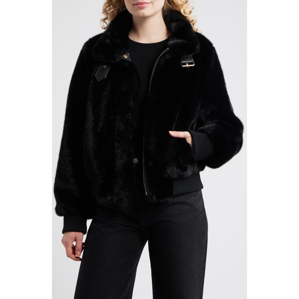 Bcbg Faux Mink Bomber Jacket In Black
