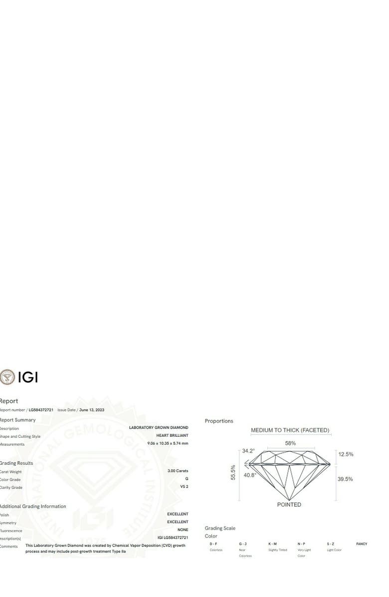 Bliss Diamond Certified 3Ct Heart Solitaire Diamond Pendant Necklace 14k Gold Lab Grown, Alternate, color, 14K White Gold