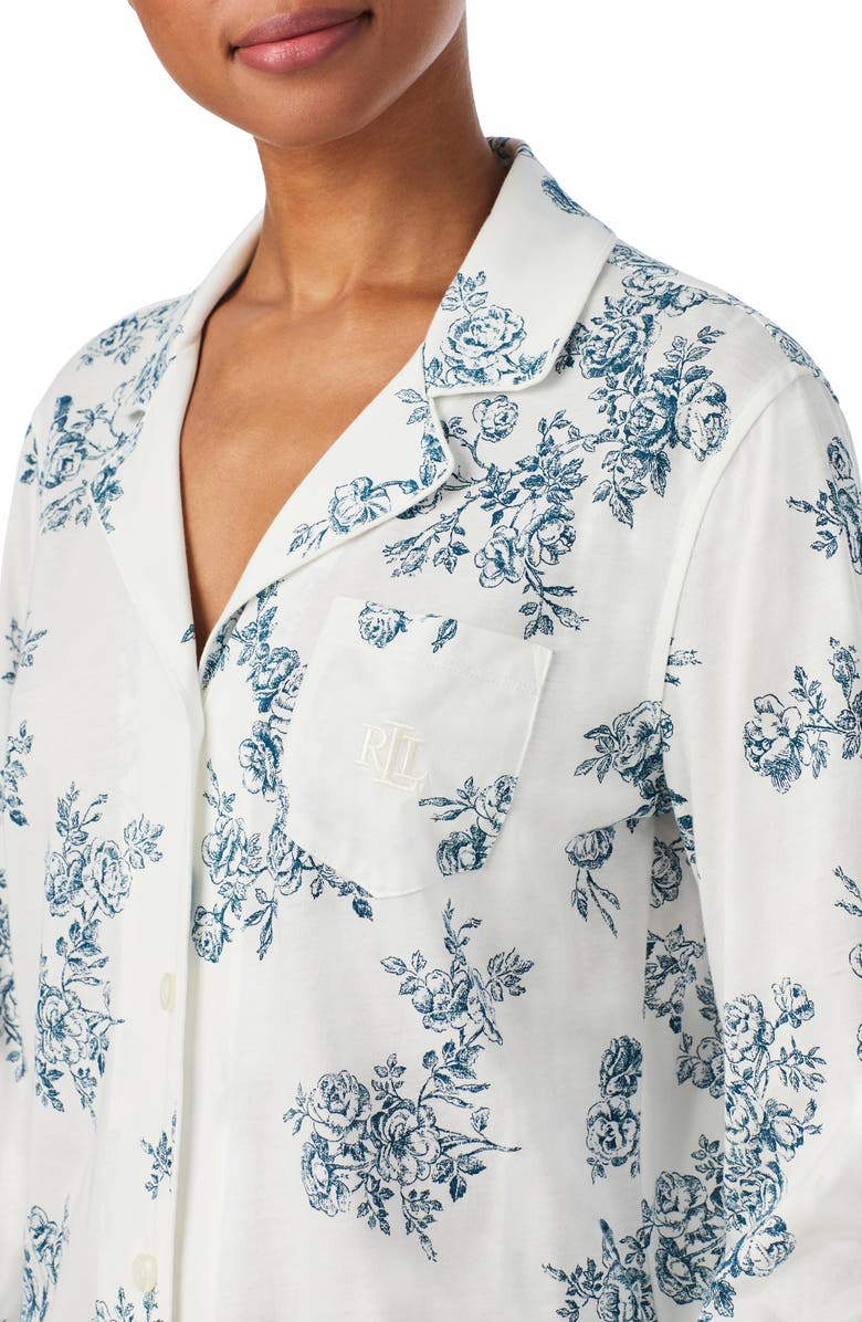Lauren Ralph Lauren Print Cotton Blend Pajamas, Alternate, color, Ivory Floral