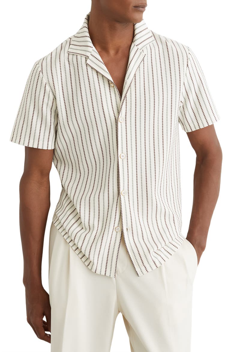 Percey Stripe Camp Shirt, Main, color, GREEN/ BROWN MULTI