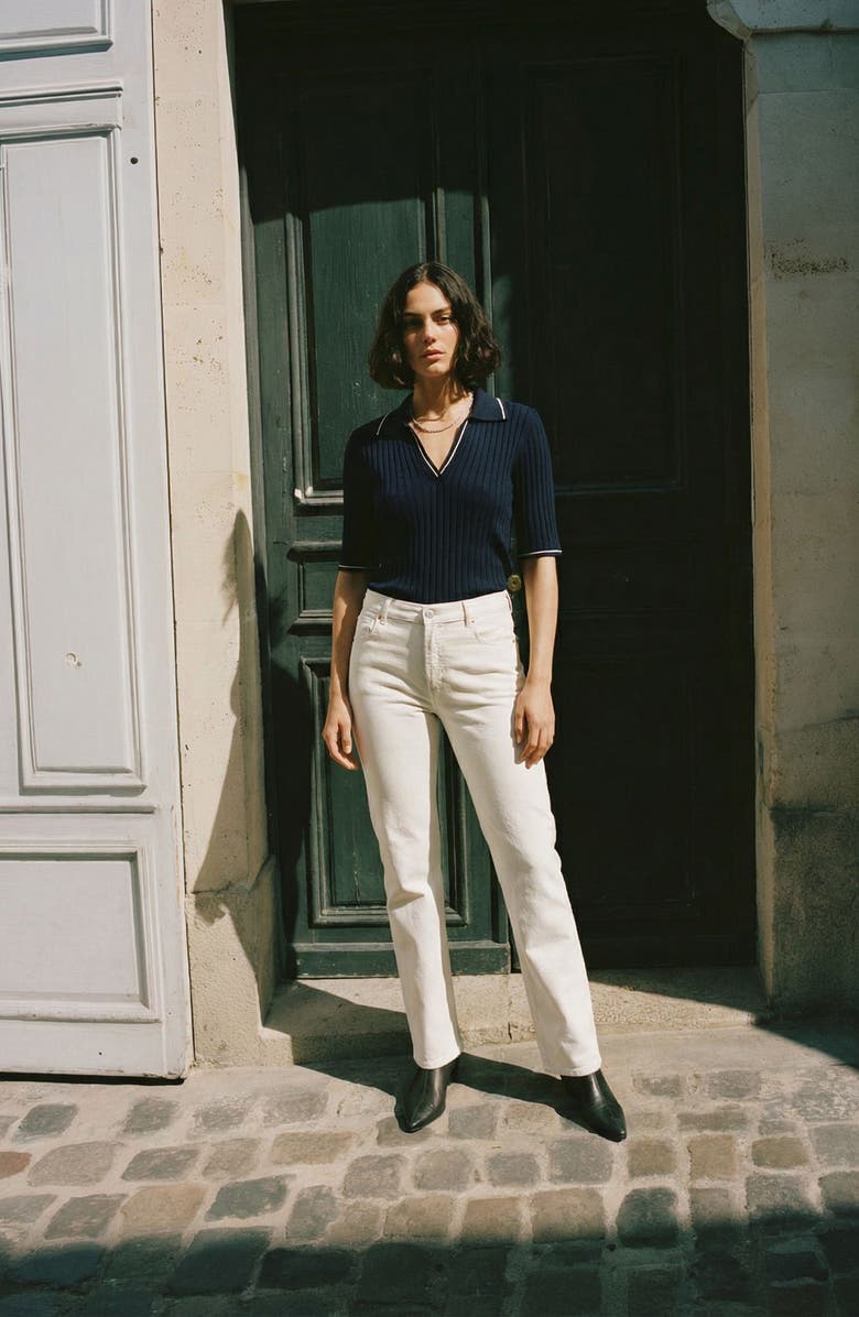 VERO MODA Simosa Rib Knit Polo, Alternate, color, Navy Blazer Detail Birch