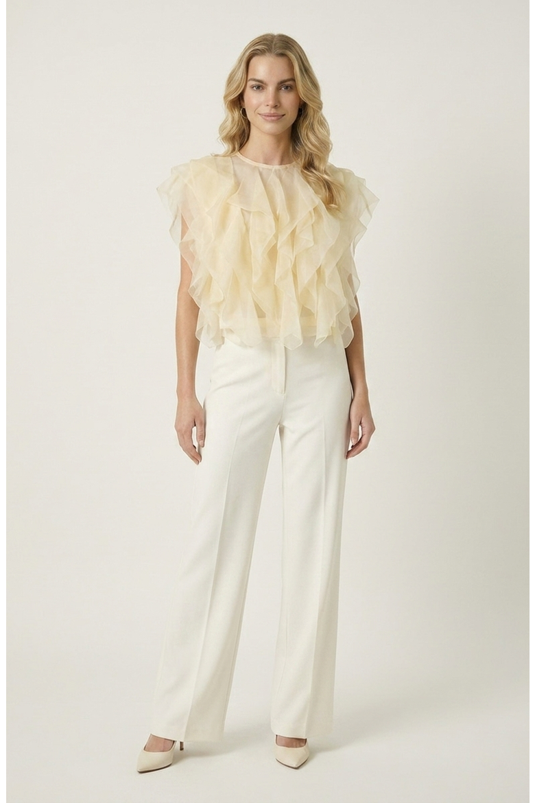 Sheer Ruffled Tulle Blouse, Alternate, color, Cream