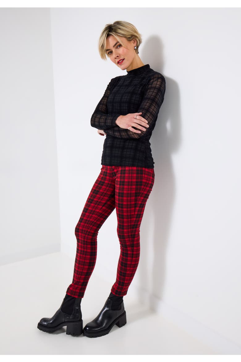 Burnout Plaid Mockneck Tee, Main, color, BLACK BURNOUT PLAID