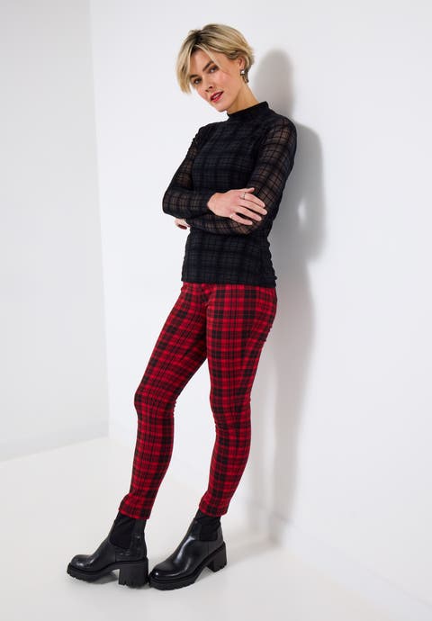 Burnout Plaid Mockneck Tee