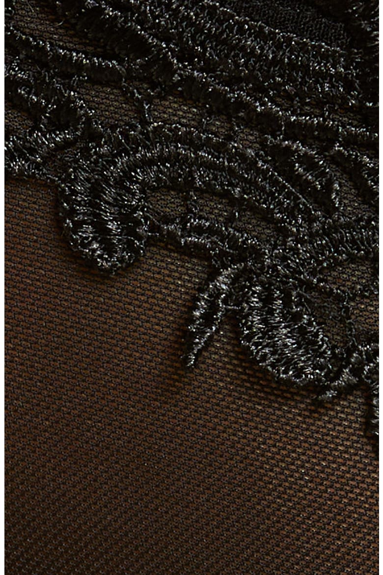 Pearl Trim Open Gusset Mesh Thong, Alternate, color, BLACK
