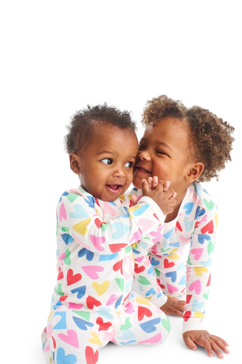 Baby Organic Zip Footie In Rainbow Candy Hearts, Alternate, color, Ivory Rainbow Candy Hearts