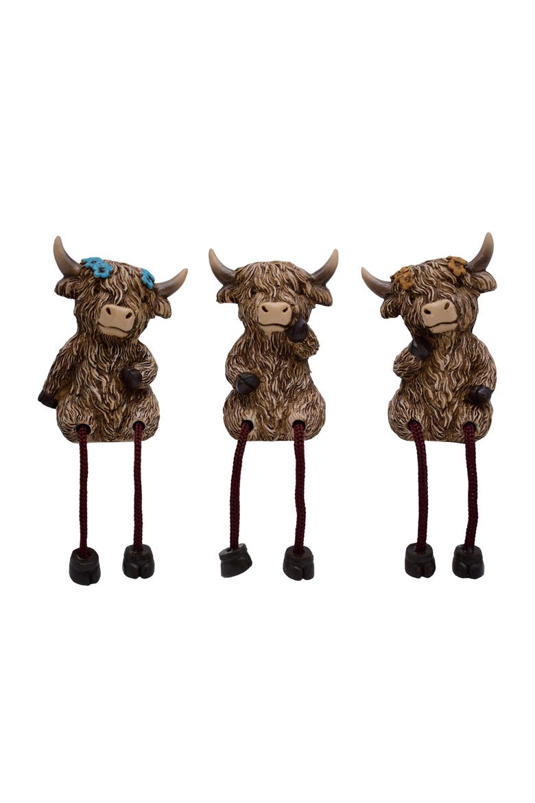 Resin Highland Cow Shelf Sitters Set of 3 Brown for Spring Home Decor, Main, color, 3