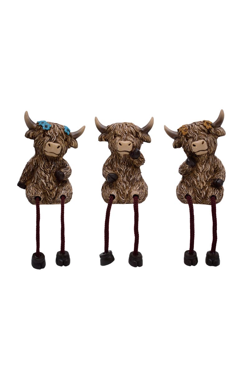 Transpac Resin Highland Cow Shelf Sitters Set of 3 Brown for Spring Home Decor, Main, color, 3