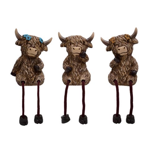Resin Highland Cow Shelf Sitters Set of 3 Brown for Spring Home Decor