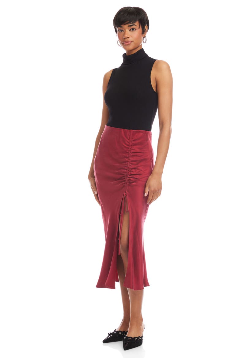 Fiona Ruched Midi Skirt, Alternate, color, BRICK