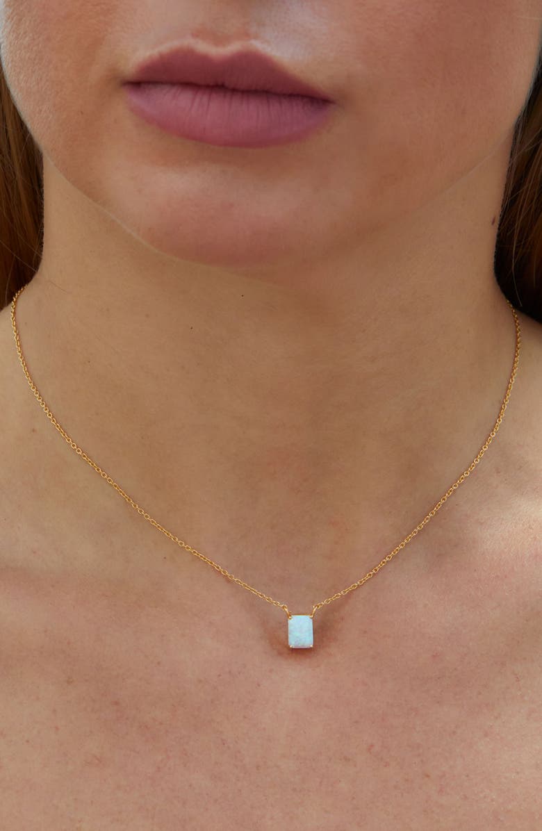 SAVVY CIE JEWELS Vermeil Emerald Cut CZ Birth Stone Box Cut Necklace, Alternate, color, Opal-October