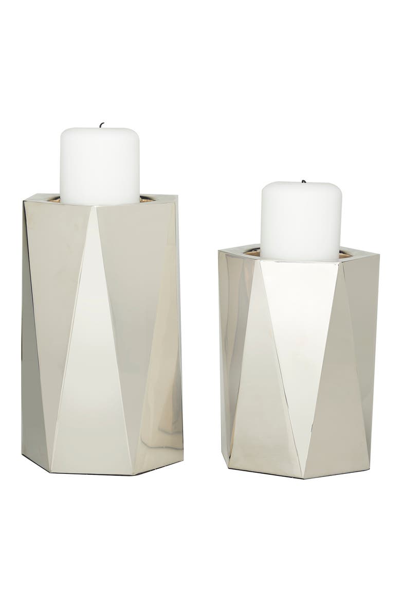 Silvertone Stainless Steel Glam Candle Holder - Set of 2, Alternate, color, SILVER