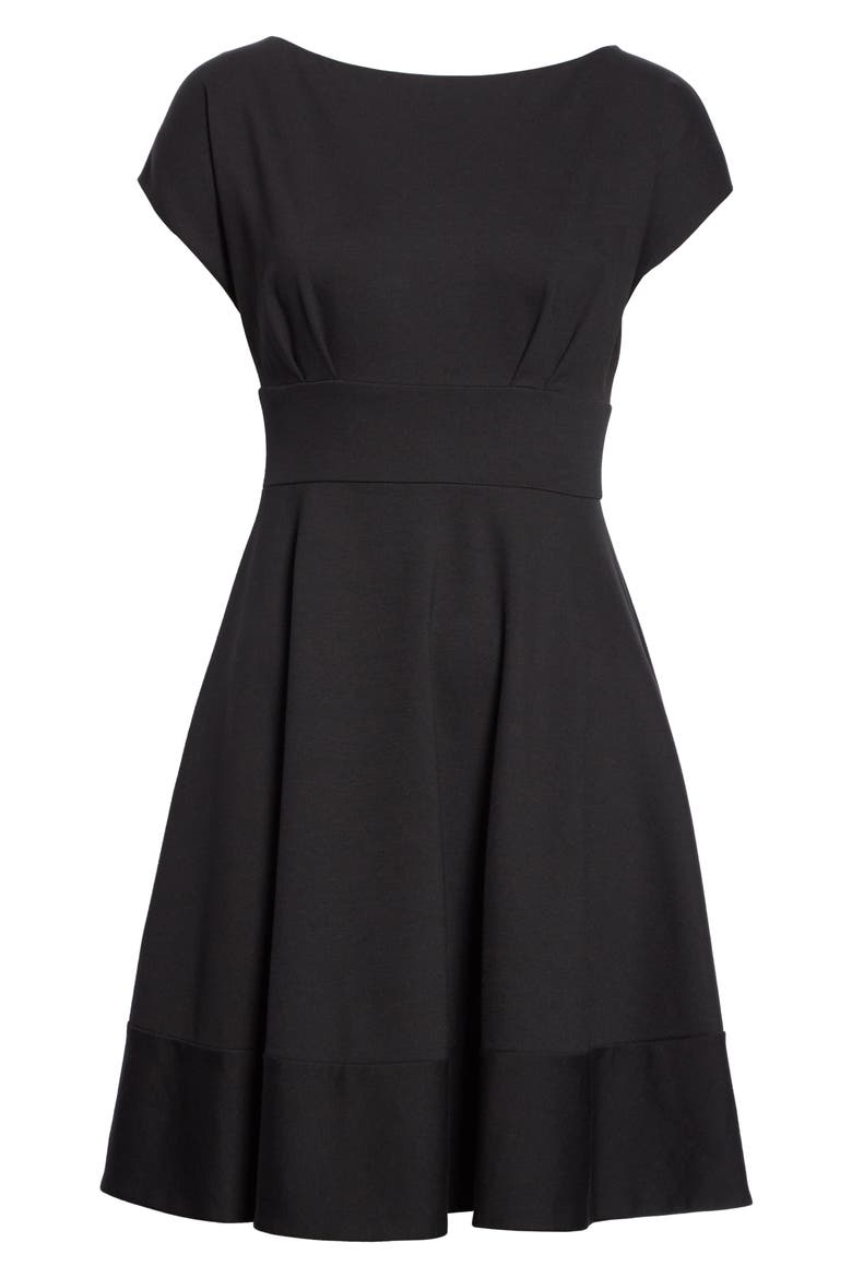ponte fiorella fit & flare dress, Alternate, color, BLACK