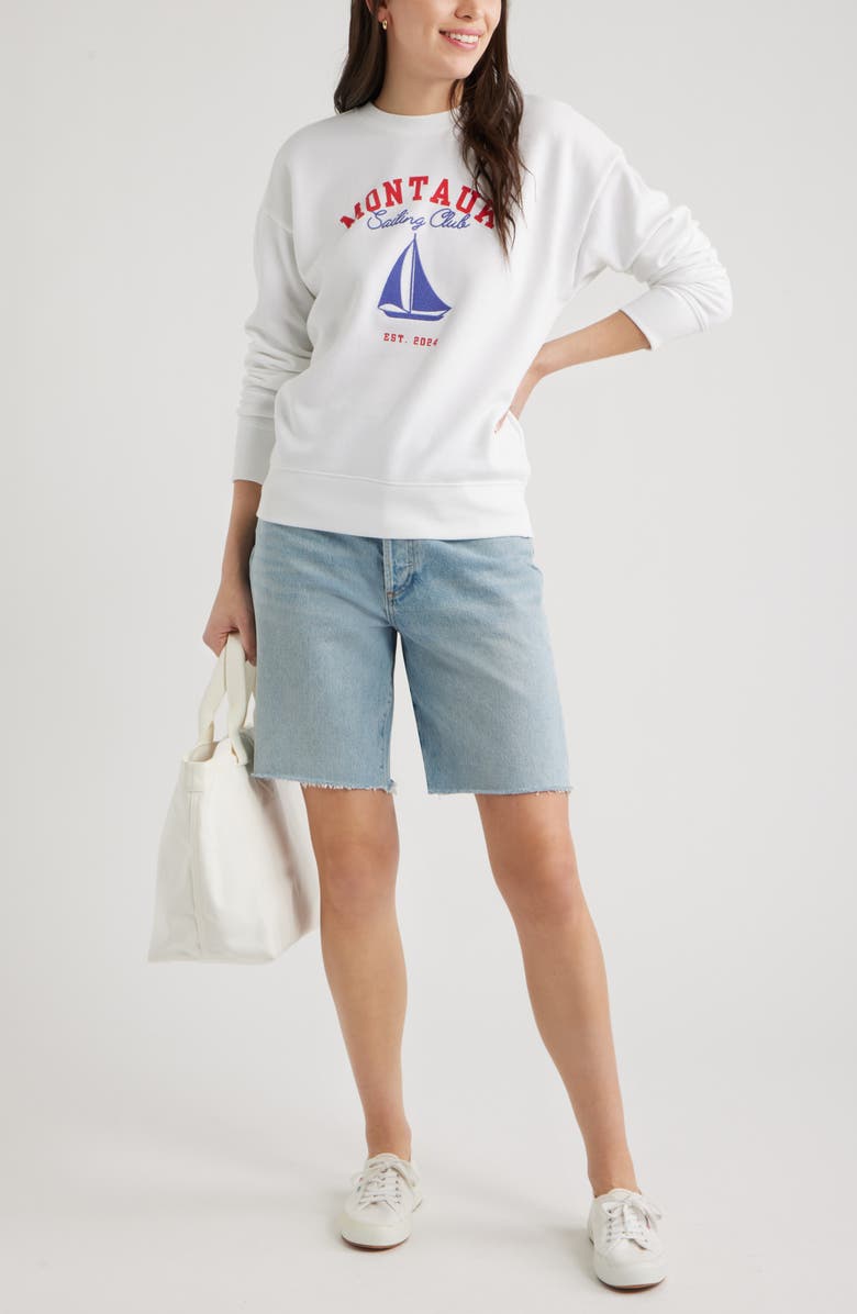Caslon<sup>®</sup> Embroidered Montauk Sailing Graphic Sweatshirt, Alternate, color, White Montauk Sailing