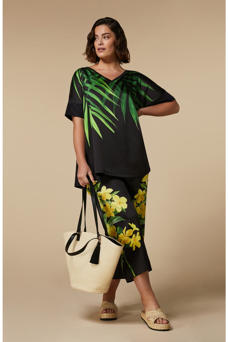 Gersa Floral Wide Leg Pants, Alternate, color, BLACK