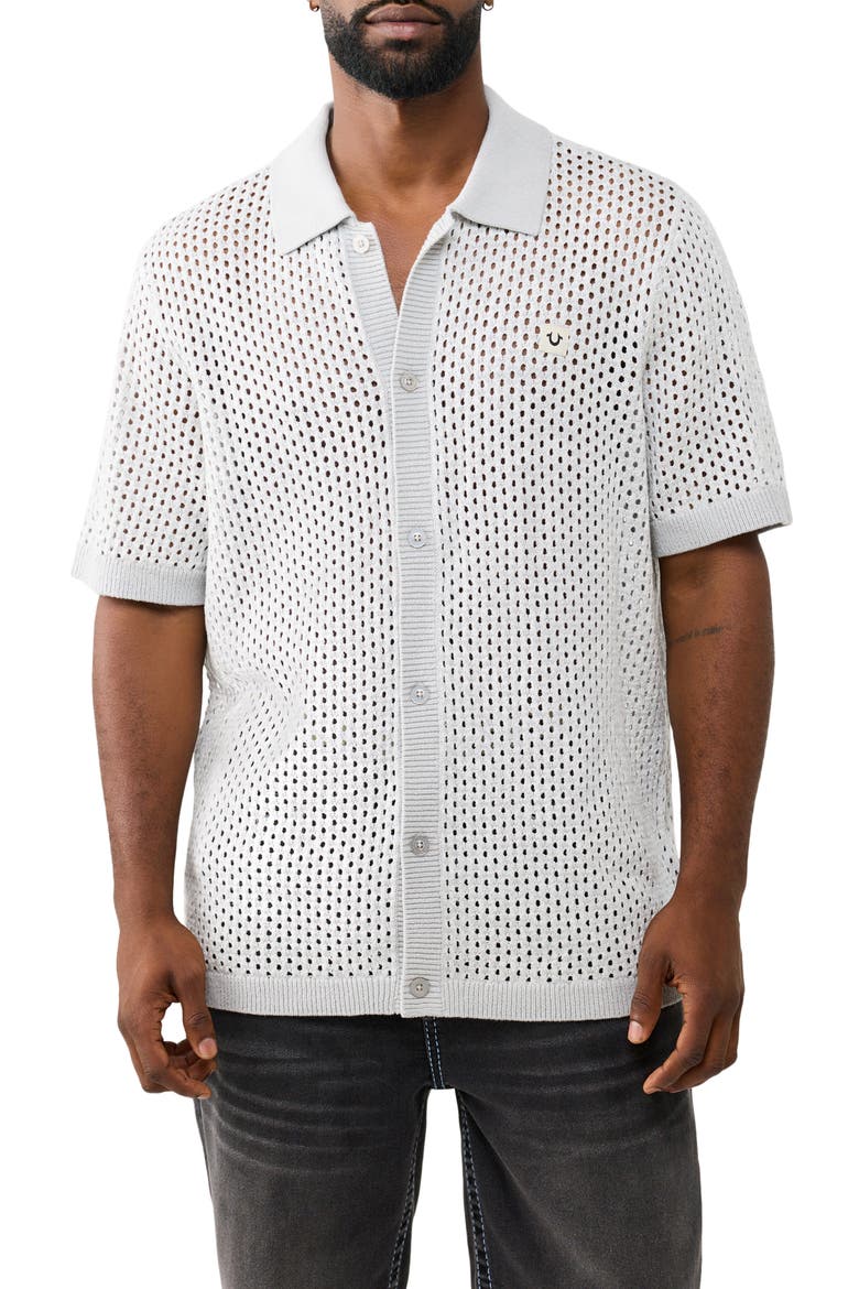 Sheer Cotton Open Stitch Button-Up Shirt, Main, color, QUIET GREY