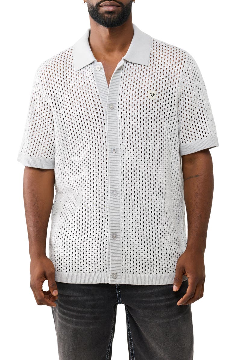 True Religion Sheer Cotton Open Stitch Button-Up Shirt, Main, color,