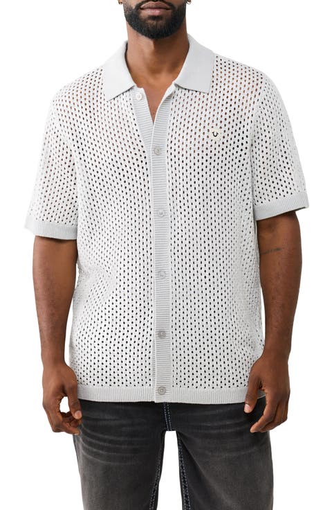 Sheer Cotton Open Stitch Button-Up Shirt