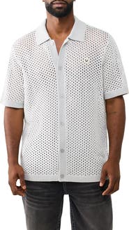 True Religion Sheer Cotton Open Stitch Button-Up Shirt