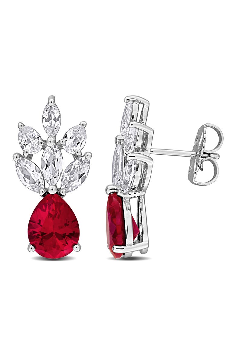 Sterling Silver Lab Created Ruby Drop Earrings, Main, color, RED
