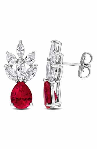 Sterling Silver Lab Created Ruby Drop Earrings