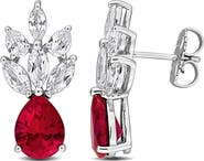 DELMAR Sterling Silver Lab Created Ruby Drop Earrings