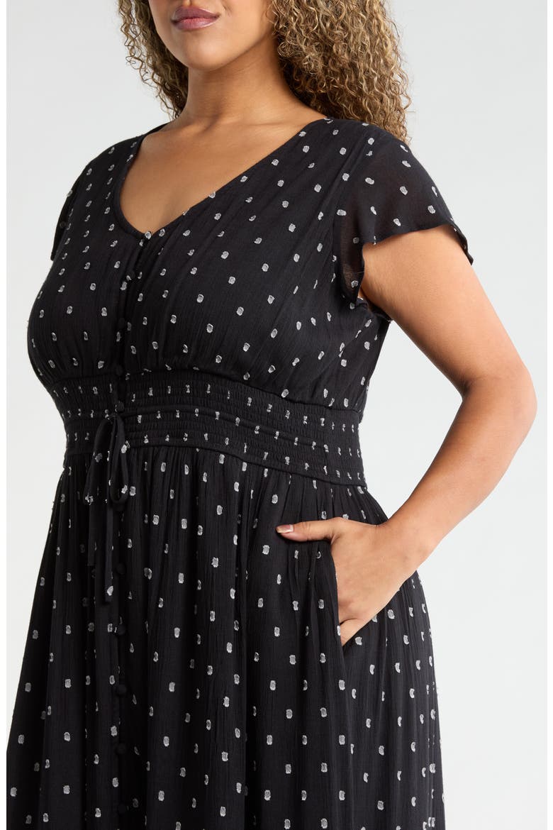 Smocked Dobby Maxi Dress, Alternate, color, BLACK- IVORY DOBBY DOT