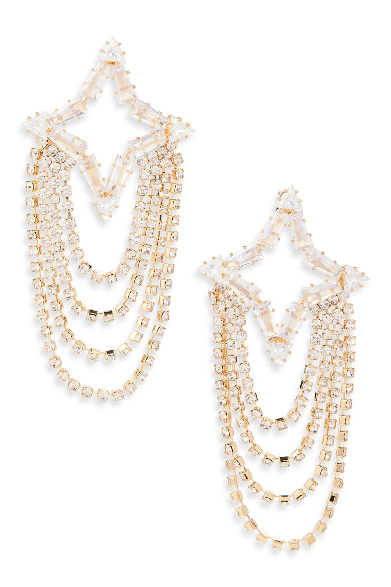 Crystal Star Draped Chain Drop Earrings, Main, color, GOLD/CRYSTAL