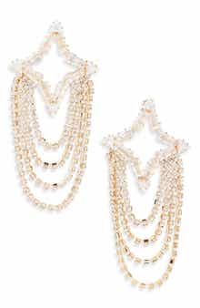 Crystal Star Draped Chain Drop Earrings