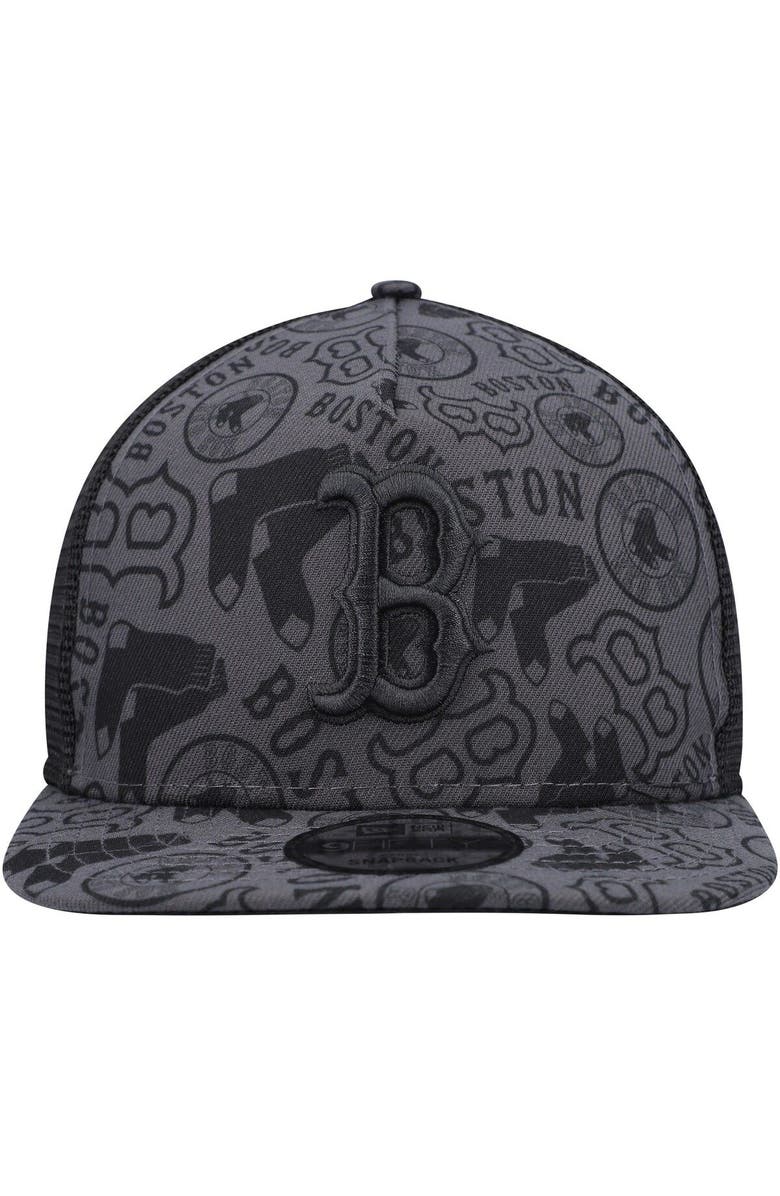 New Era Men's New Era Black Boston Red Sox Repeat A-Frame 9FIFTY Trucker Snapback Hat, Alternate, color,