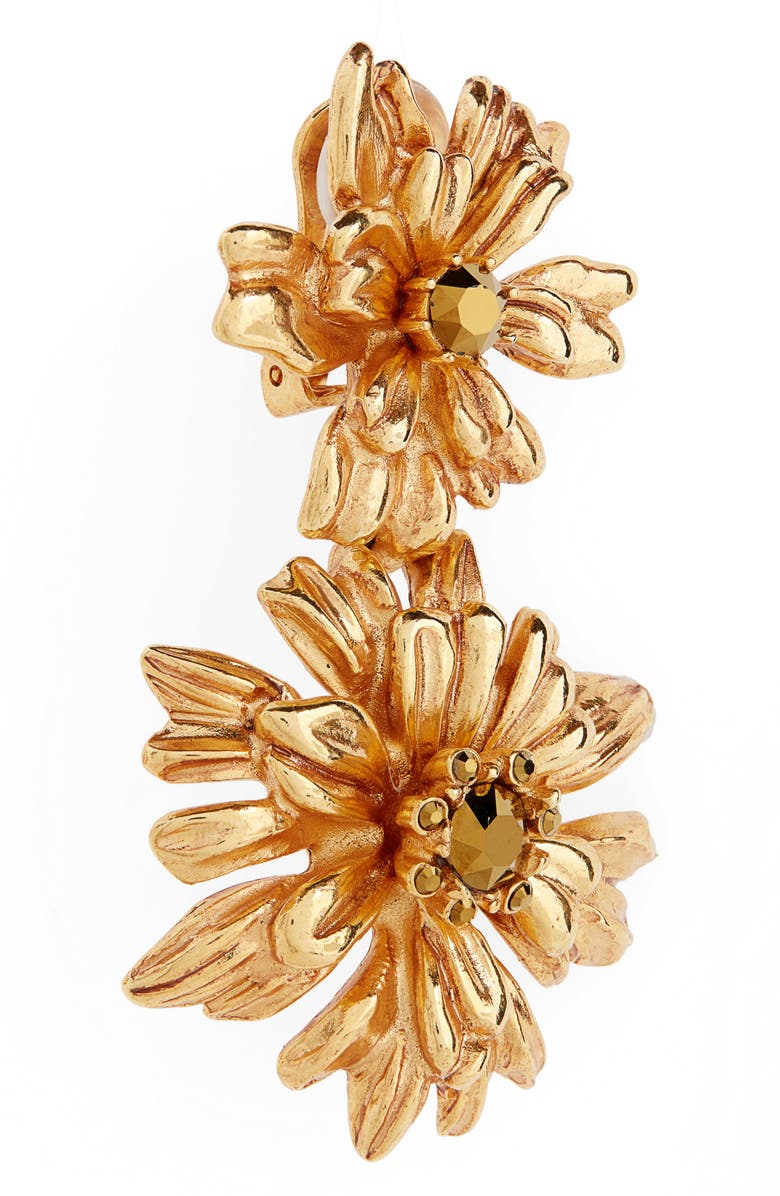 Oscar de la Renta Crystal Flower Drop Earrings, Alternate, color,