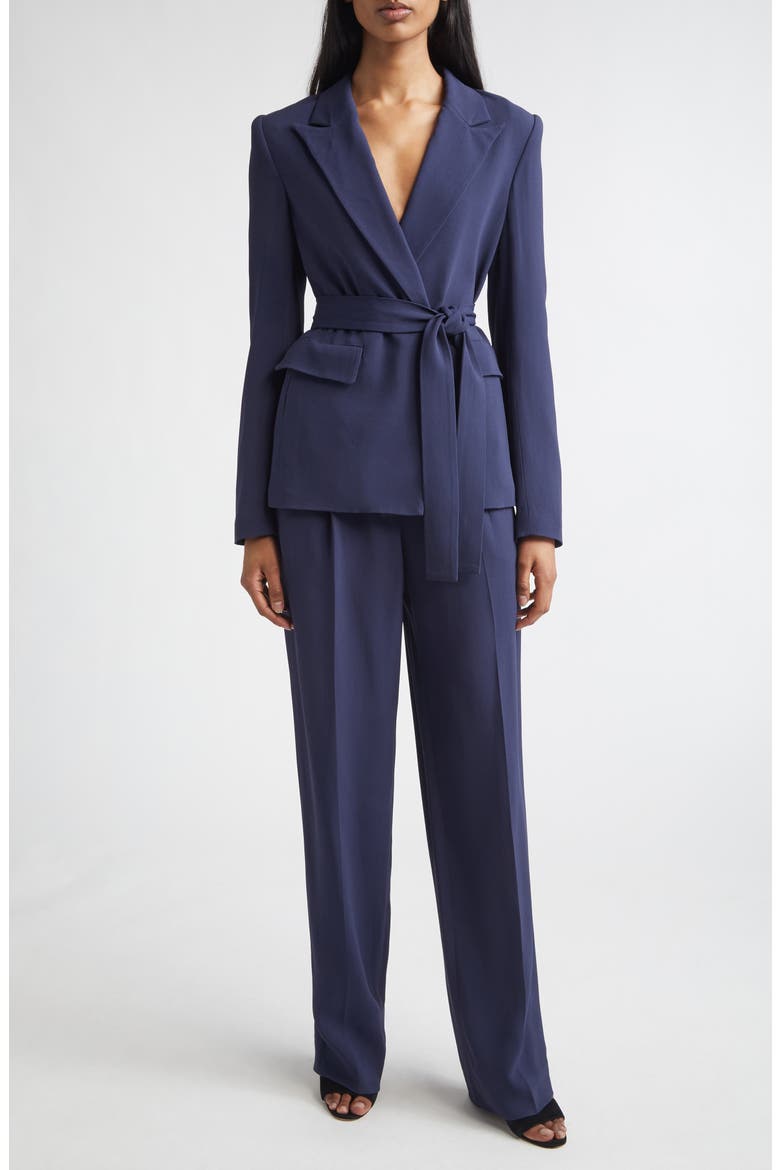 Juliana Belted Lightweight Stretch Cady Wrap Jacket, Alternate, color, MIDNIGHT