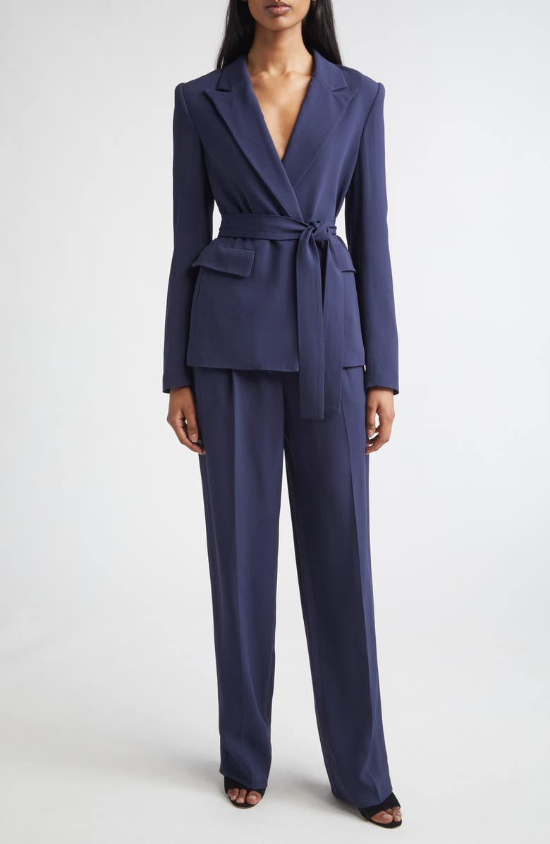 ST. JOHN Juliana Belted Lightweight Stretch Cady Wrap Jacket, Alternate, color, Midnight
