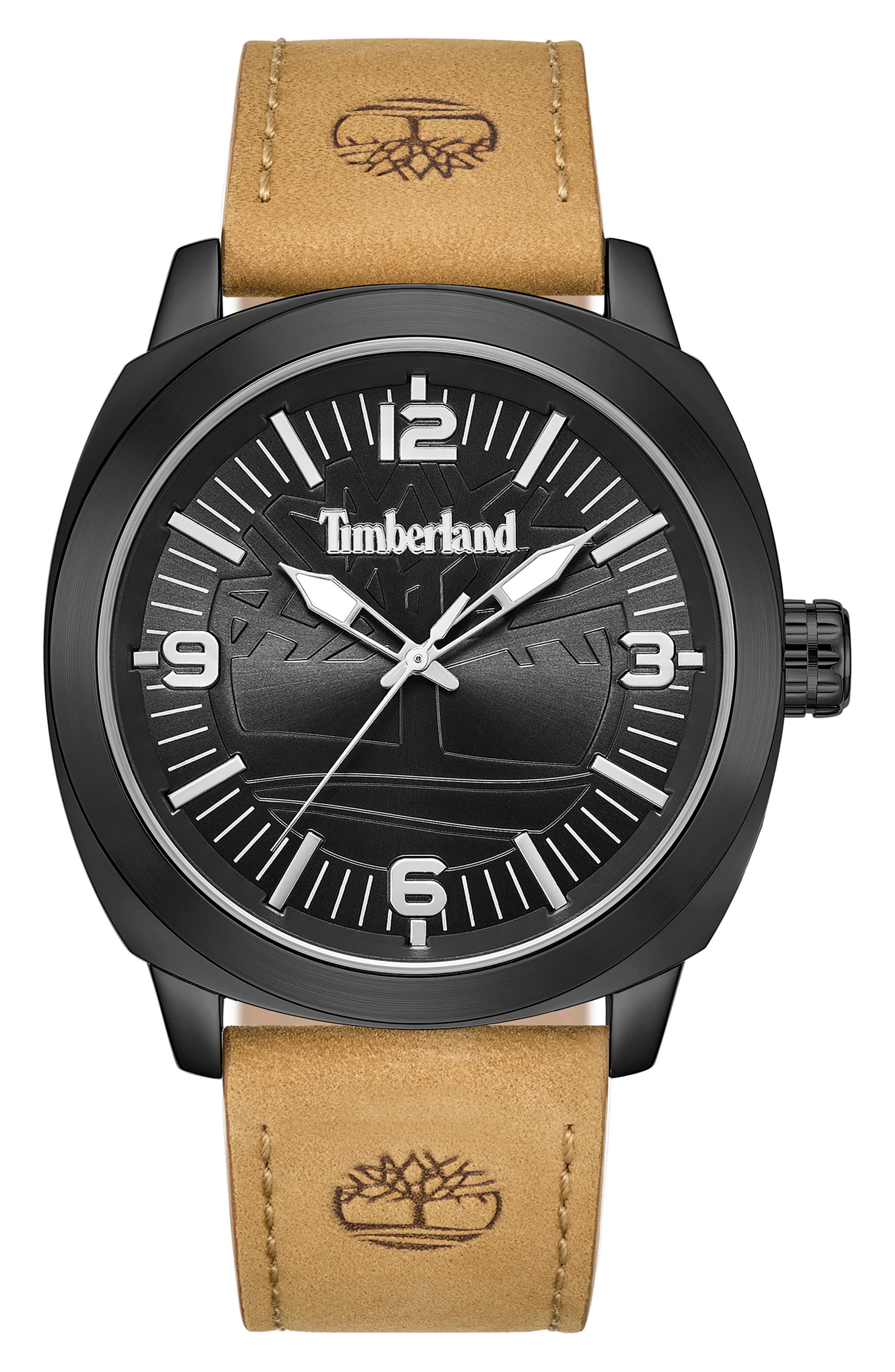 Classic Three Hand Leather Strap Watch, 46mm