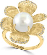 EFFY 14K Yellow Gold Diamond Fresh Water Pearl Large Flower Ring