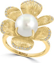 EFFY 14K Yellow Gold Diamond Fresh Water Pearl Large Flower Ring