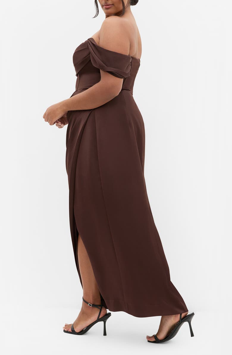 City Chic Forbidden Love Off the Shoulder Maxi Dress, Main, color, Raisin