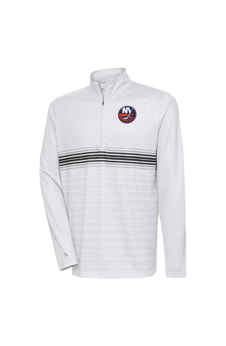 ANTIGUA Men's Antigua Heather Gray/Black New York Islanders Bullseye Quarter-Zip Pullover Top, Main, color, 