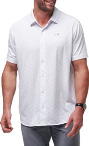 TravisMathew Set a Course Geo Print Knit Short Sleeve Button-Up Shirt
