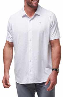 TravisMathew Set a Course Geo Print Knit Short Sleeve Button-Up Shirt