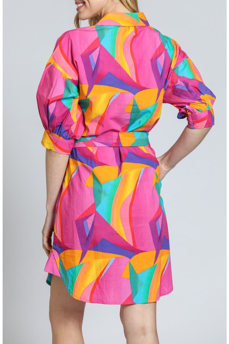Print Cotton Belted Shirtdress, Alternate, color, PINK/ GREEN MULTI