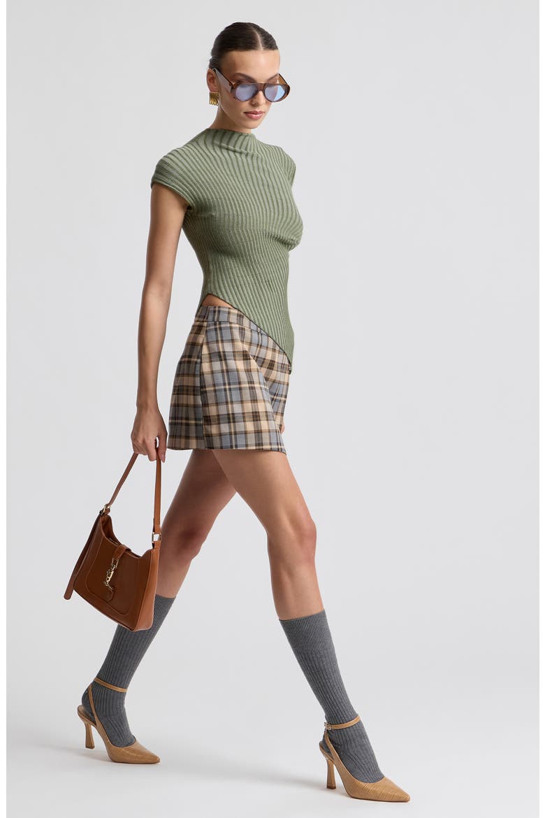 Radial Rib Asymmetric Mock Neck Top, Alternate, color, OLIVE MULTI
