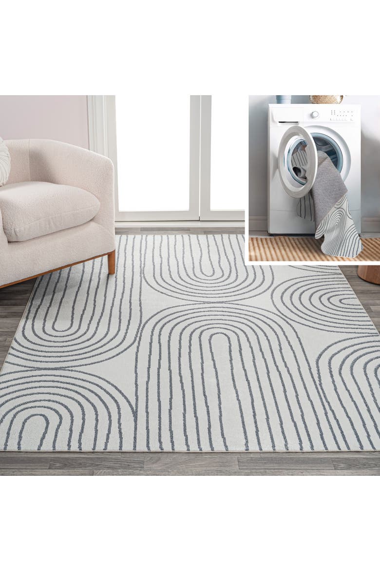 Doodle Contemporary Glam Geometric Machine-Washable Area Rug, Main, color, Cream/Dark Gray