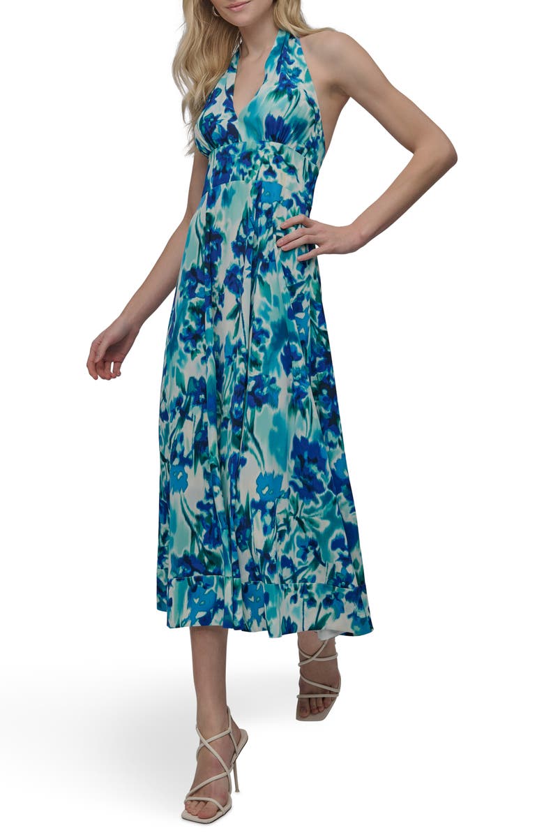 DKNY Halter Midi Dress, Alternate, color, Indigo Multi